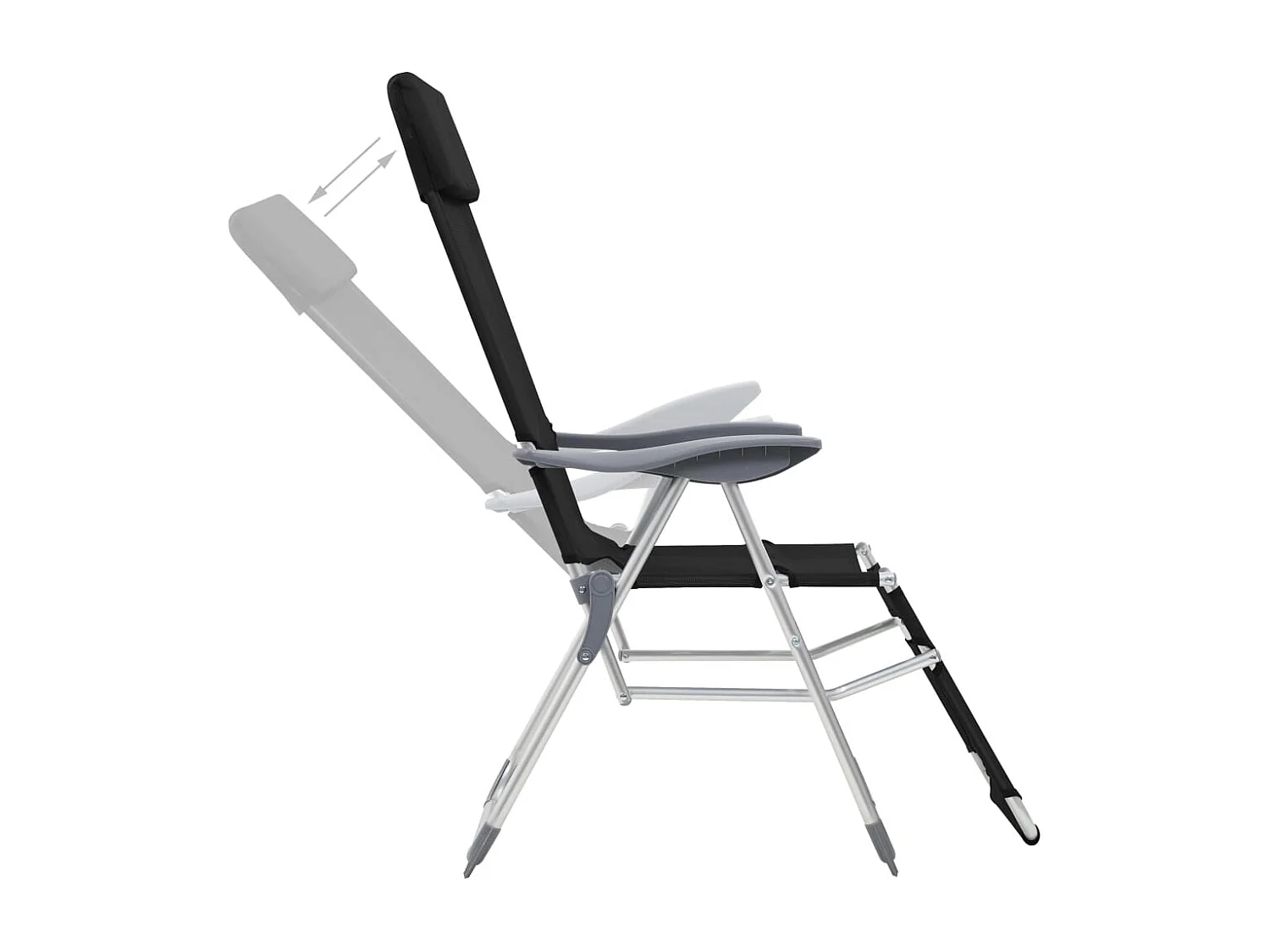 Chaise de camping pliante et repose-pied 2 pc noir textilène