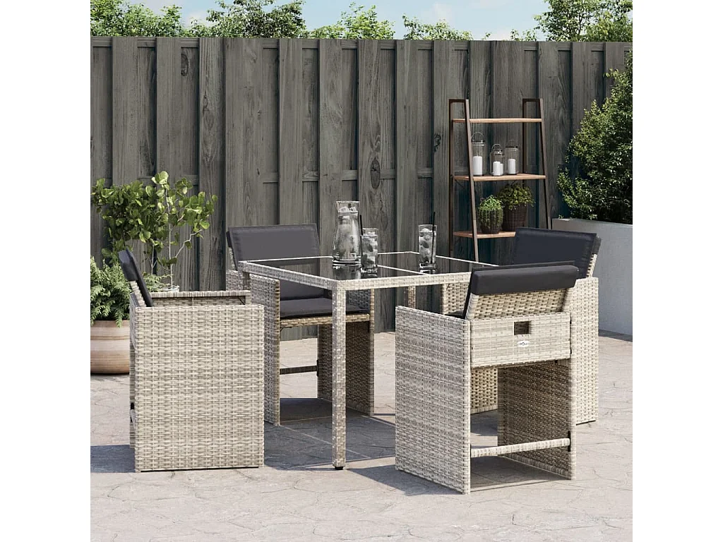 Chaise de jardin avec coussin 4 pc gris clair résine tressée