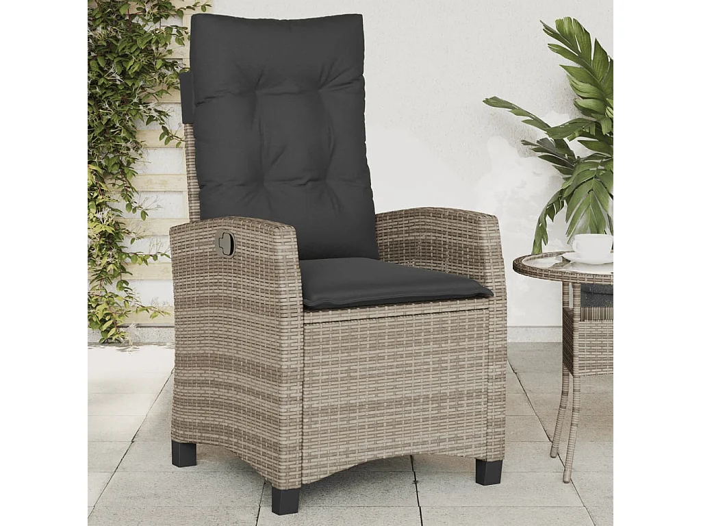 Chaise inclinable de jardin lot de 2 et coussin gris rotin