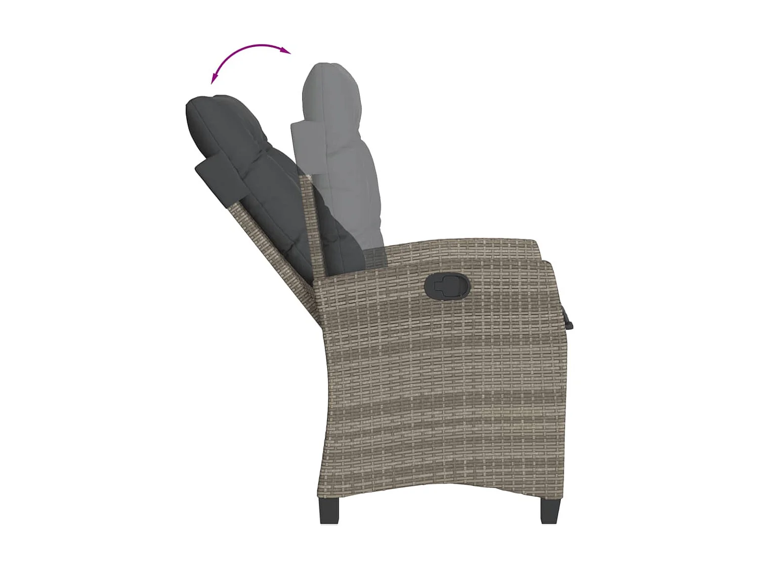 Chaise inclinable de jardin lot de 2 et coussin gris rotin