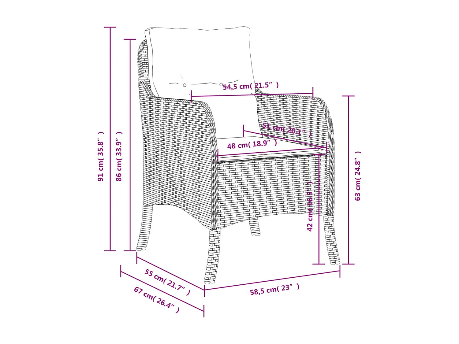 Chaise de jardin avec coussin lot de 2 marron résine tressée