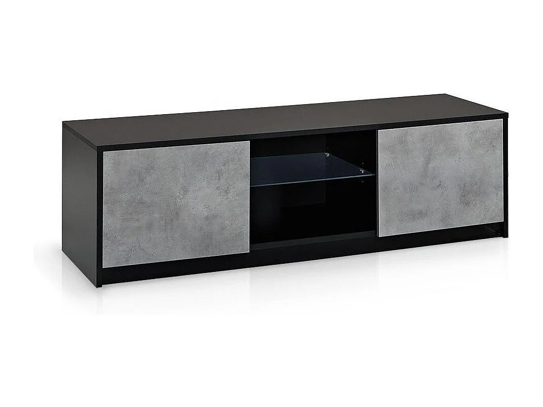 Meuble TV suspendu 2 porte mélaminé noir et béton Luxot L 150cm