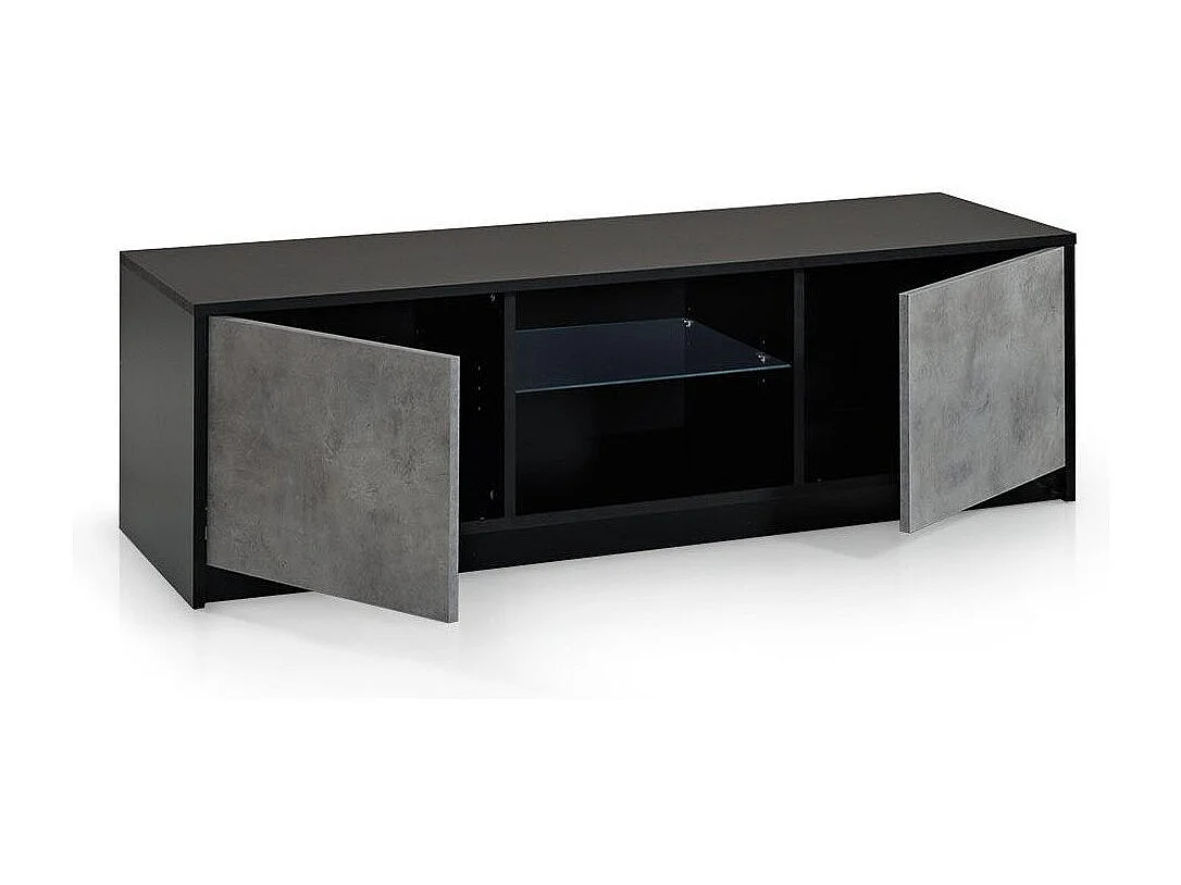 Meuble TV suspendu 2 porte mélaminé noir et béton Luxot L 150cm