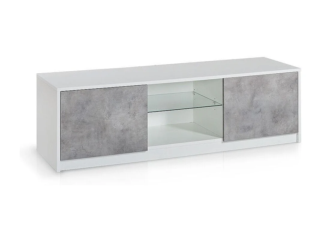 Meuble TV suspendu 2 porte mélaminé blanc et béton Keea L 150cm