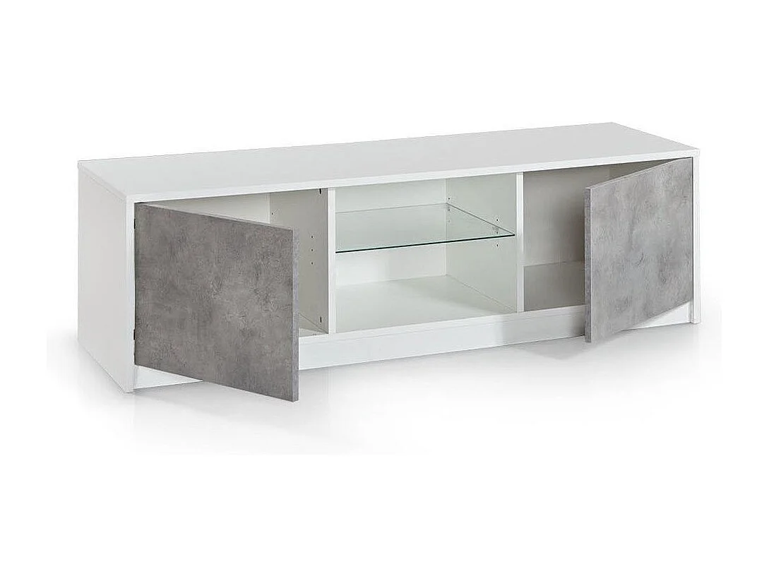 Meuble TV suspendu 2 porte mélaminé blanc et béton Keea L 150cm