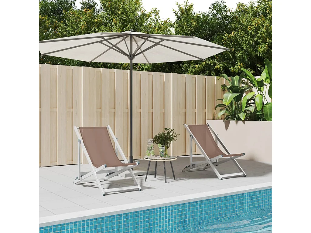 Chaise de plage pliante 2 pc marron aluminium et textilène