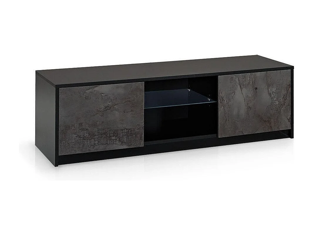 Meuble TV suspendu 2 porte 2 niche mélaminé noir et gris Lobi L 150cm