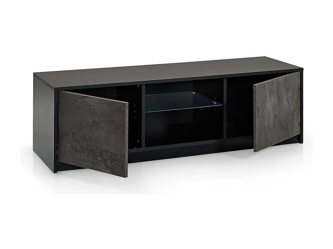 Meuble TV suspendu 2 porte 2 niche mélaminé noir et gris Lobi L 150cm