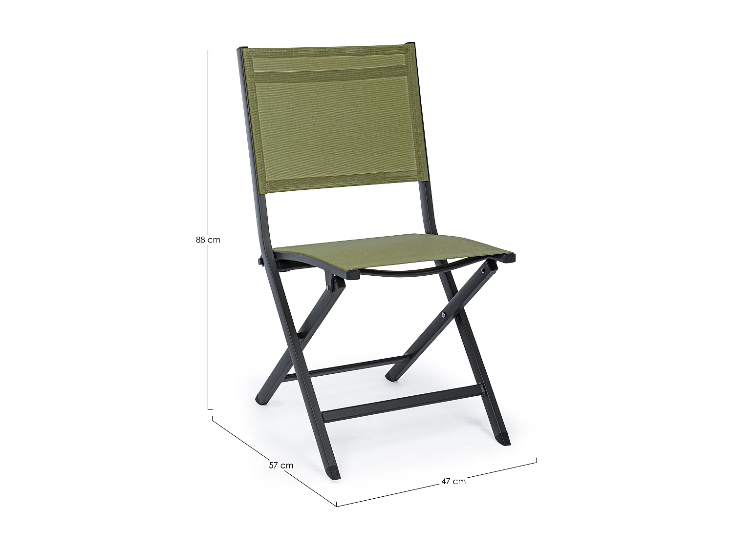 Lot de 4 chaises pliantes ELIN – Aluminium & textilène-Vert kaki
