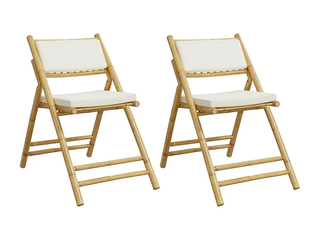 Chaise de bistro pliante lot de 2 et coussin blanc crème