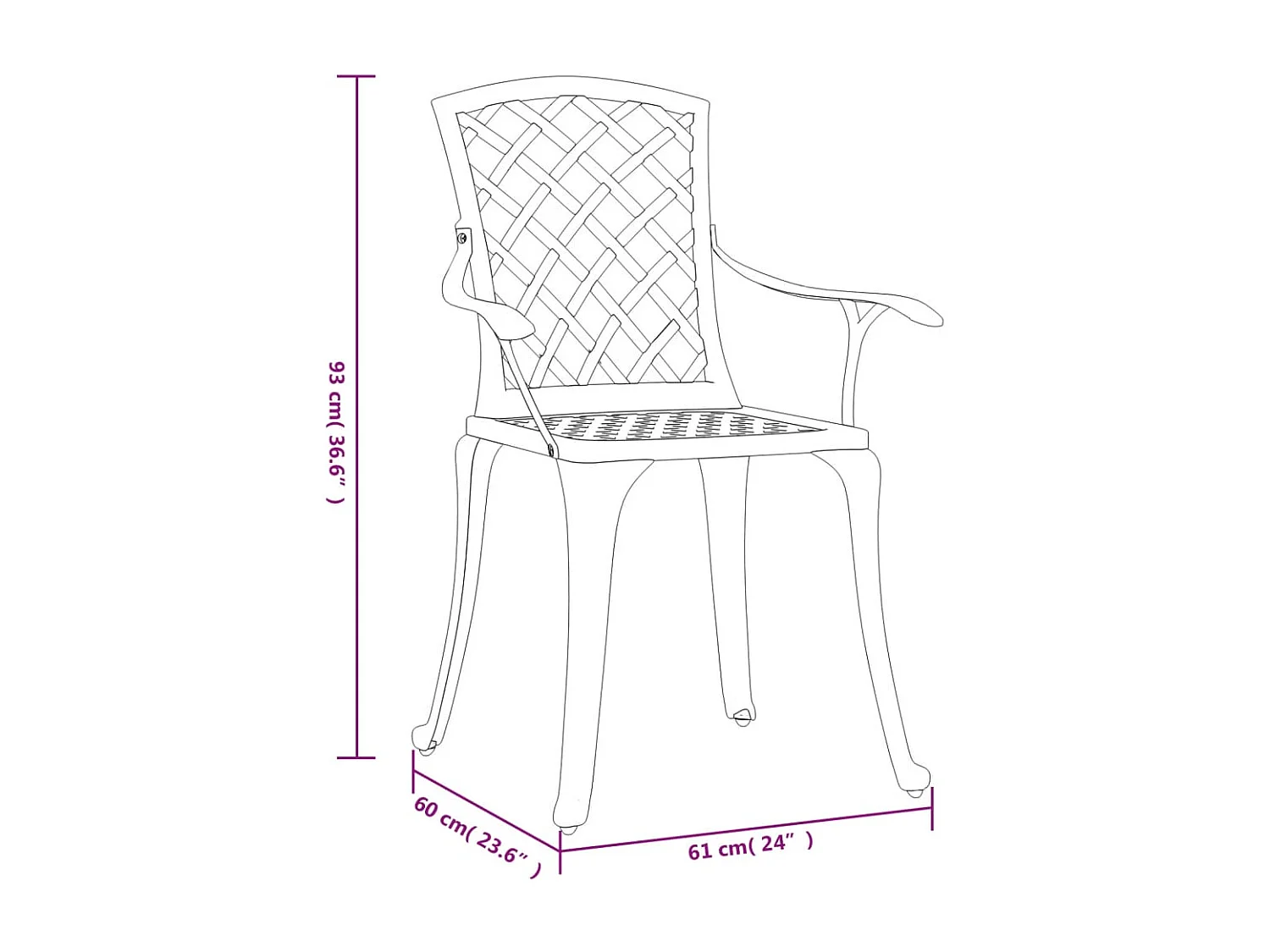 Chaise de jardin lot de 6 fonte d'aluminium bronze