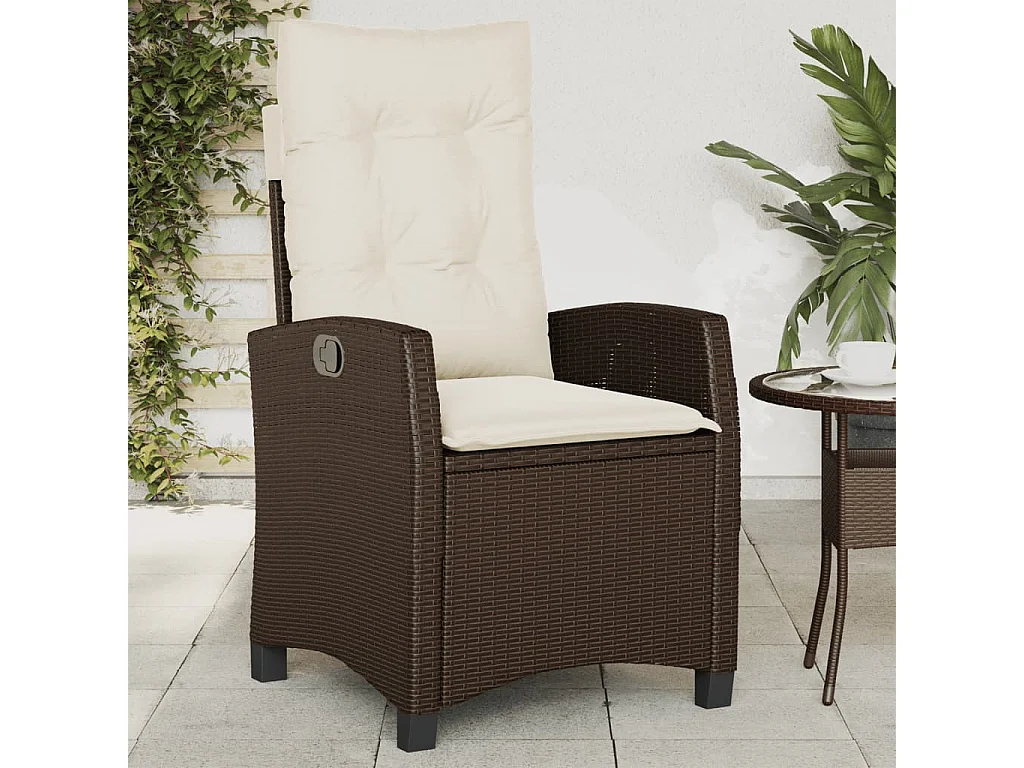 Chaise inclinable de jardin lot de 2 et coussin marron rotin