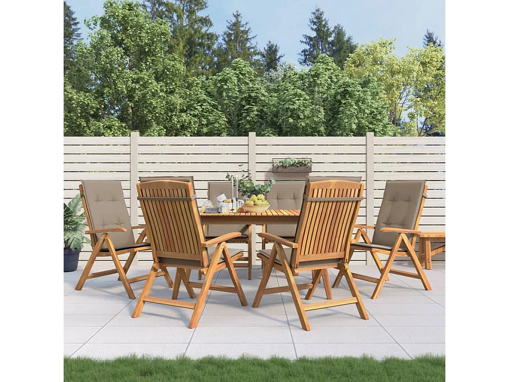 Chaise de jardin inclinable et coussin lot de 6 bois teck