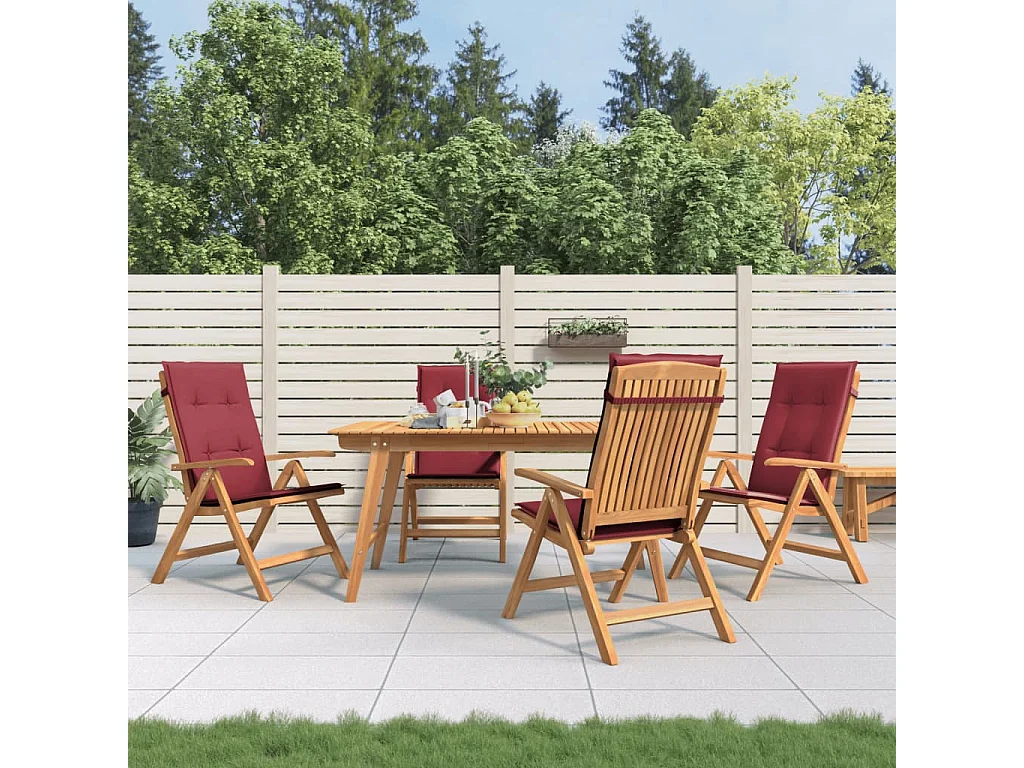 Chaise de jardin inclinable 4pc et coussin bois massif teck