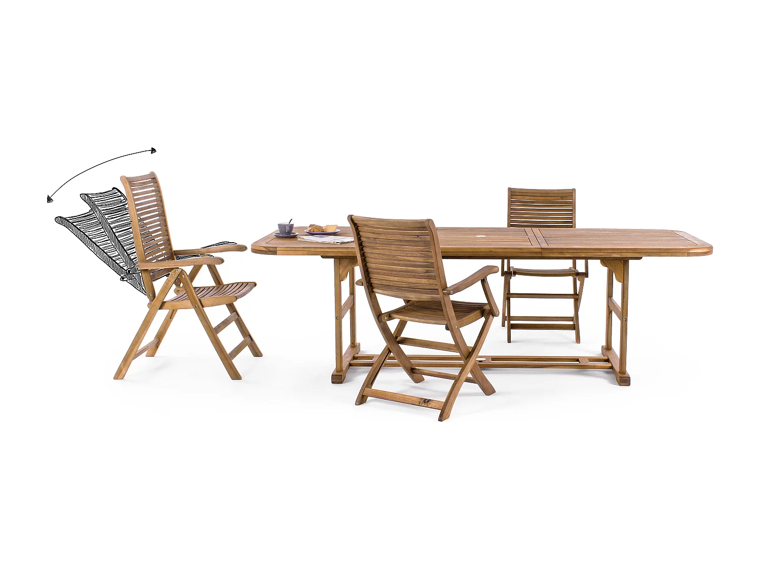 Lot de 2 chaises pliantes d’extérieur NOEMI avec accoudoirs – bois d’acacia huilé