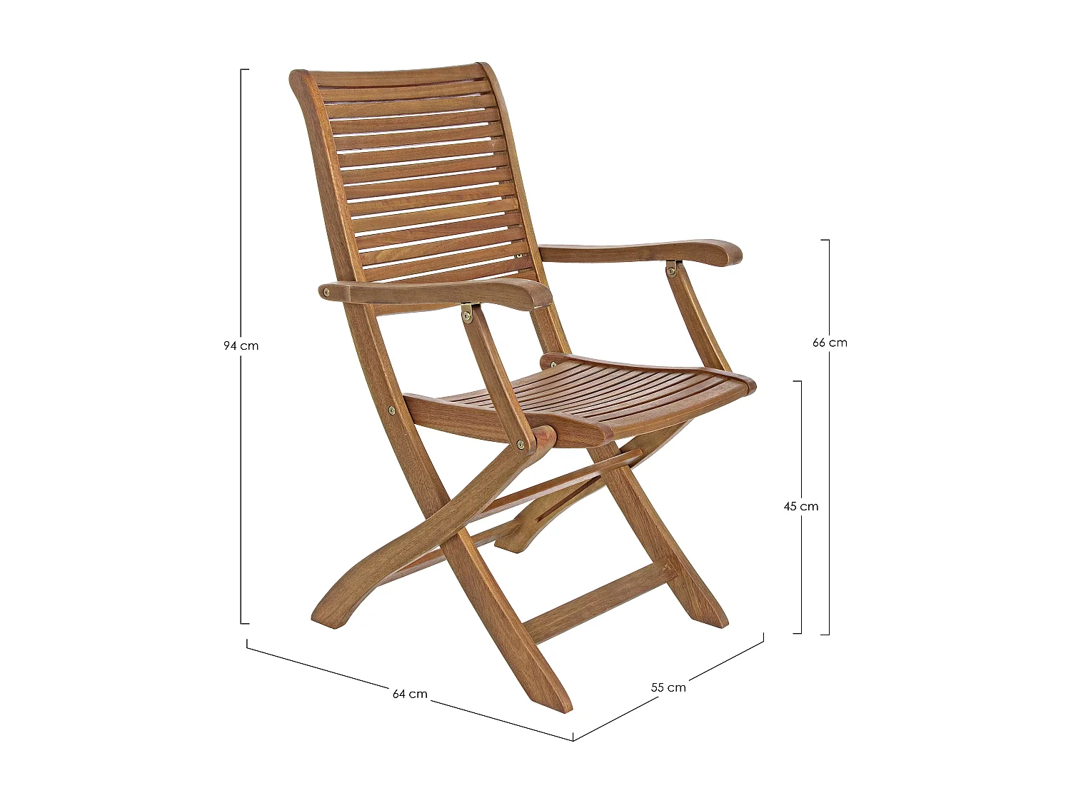 Lot de 2 chaises pliantes d’extérieur NOEMI avec accoudoirs – bois d’acacia huilé