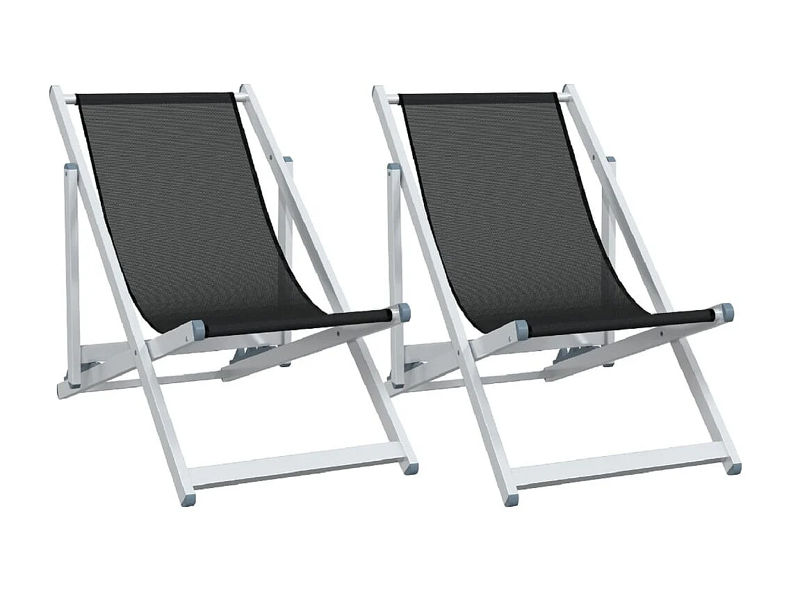 Chaise de plage pliante 2 pc noir aluminium et textilène