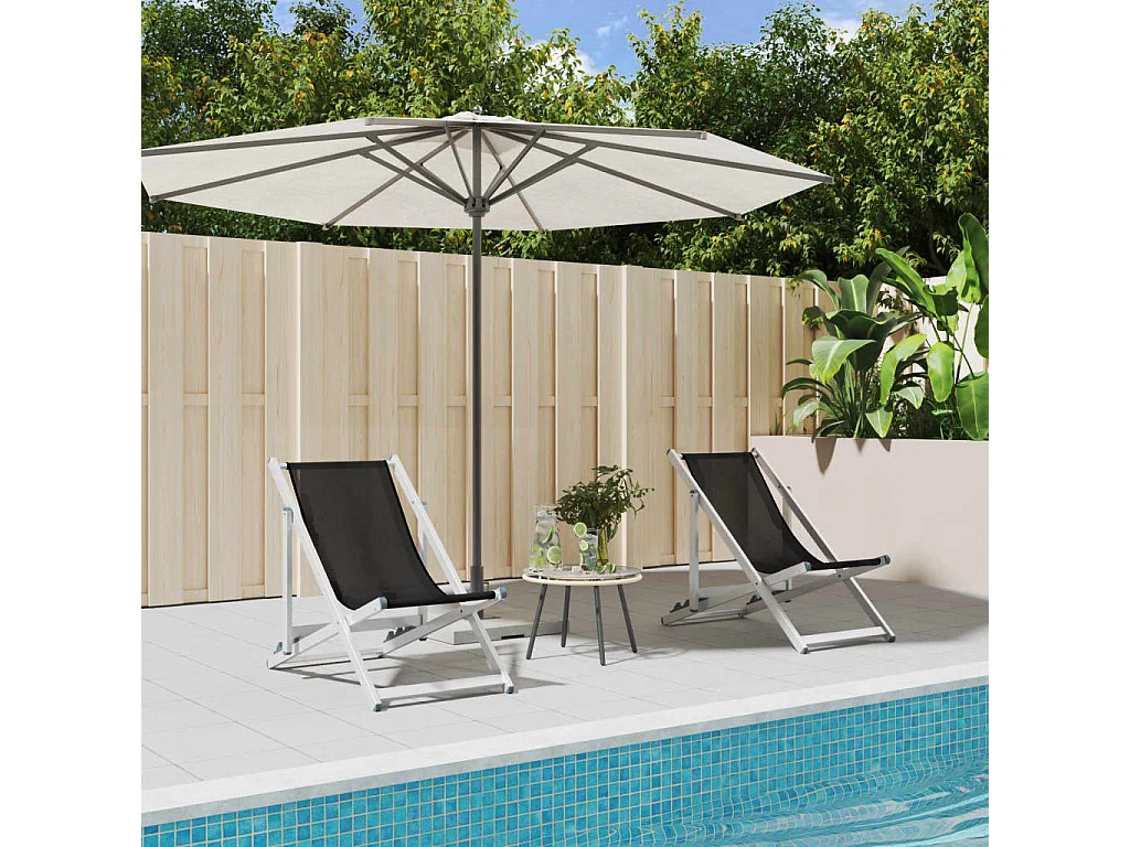 Chaise de plage pliante 2 pc noir aluminium et textilène