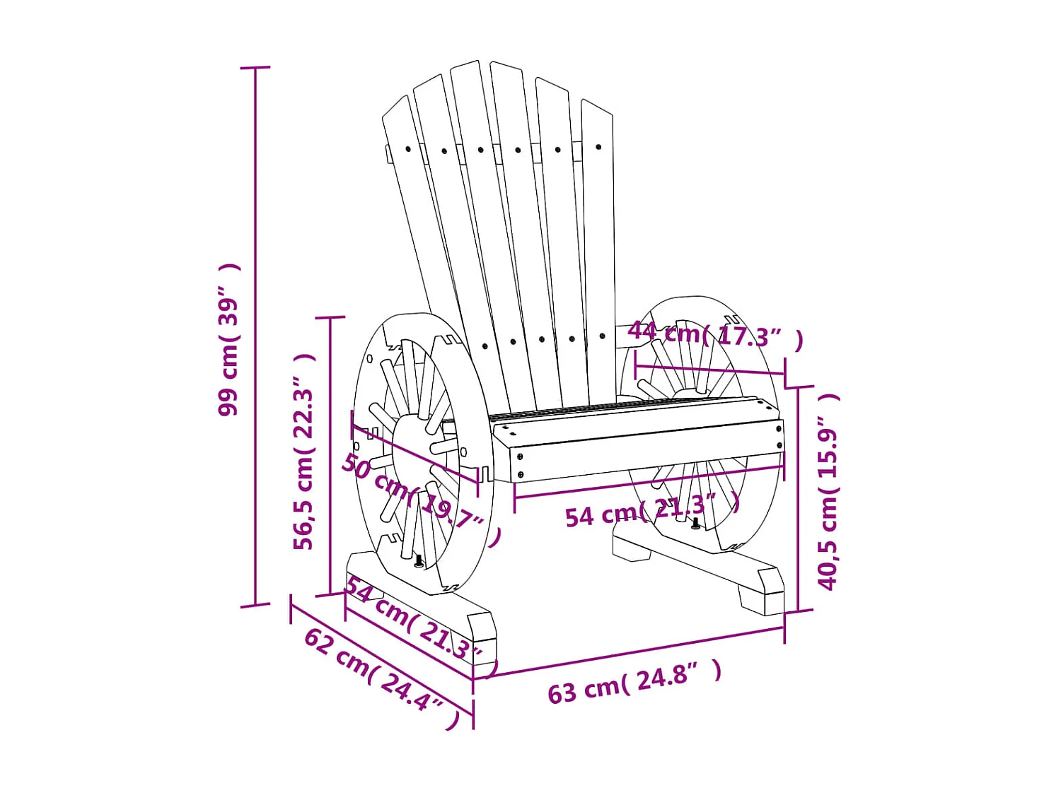 Chaise de jardin Adirondack 2 pc bois de sapin massif