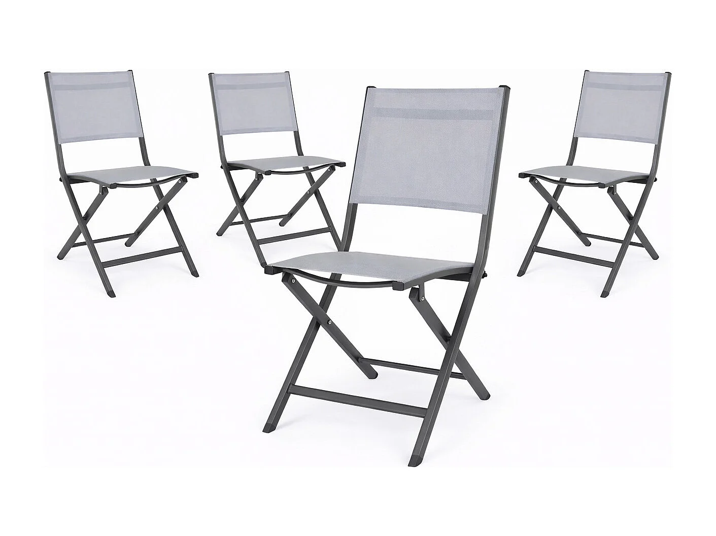 Lot de 4 chaises pliantes ELIN – Aluminium & textilène-Gris foncé