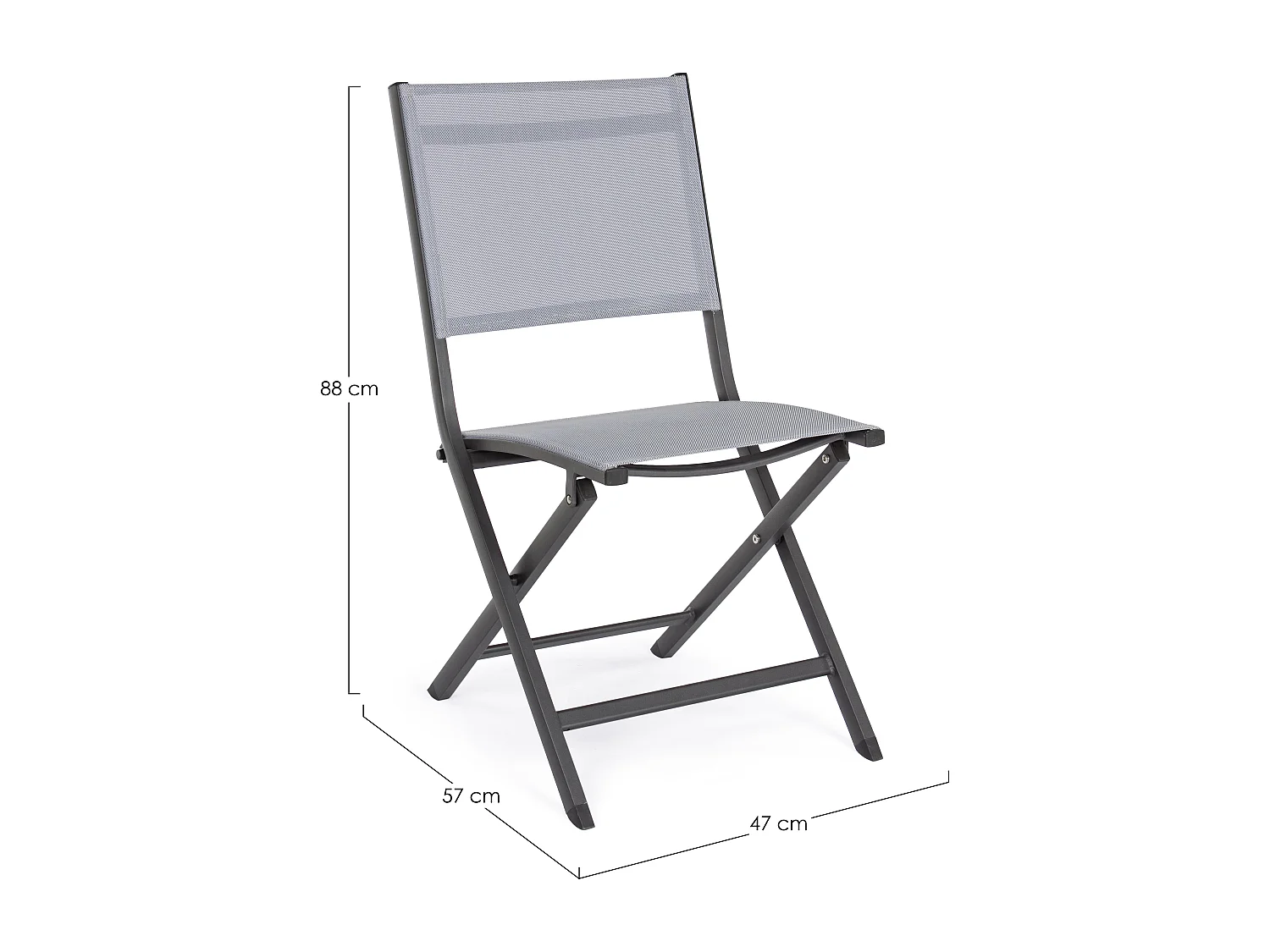Lot de 4 chaises pliantes ELIN – Aluminium & textilène-Gris foncé