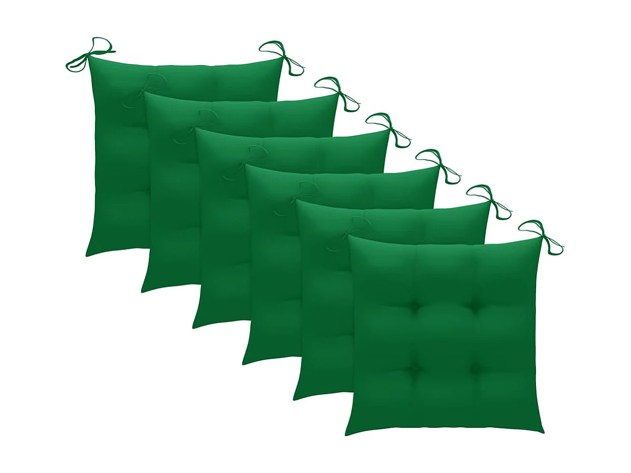 Chaise de jardin avec coussin vert 6 pc Bois de teck massif 3