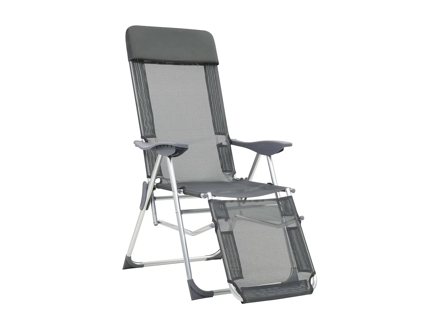 Chaise de camping pliante et repose-pied 2 pc gris textilène