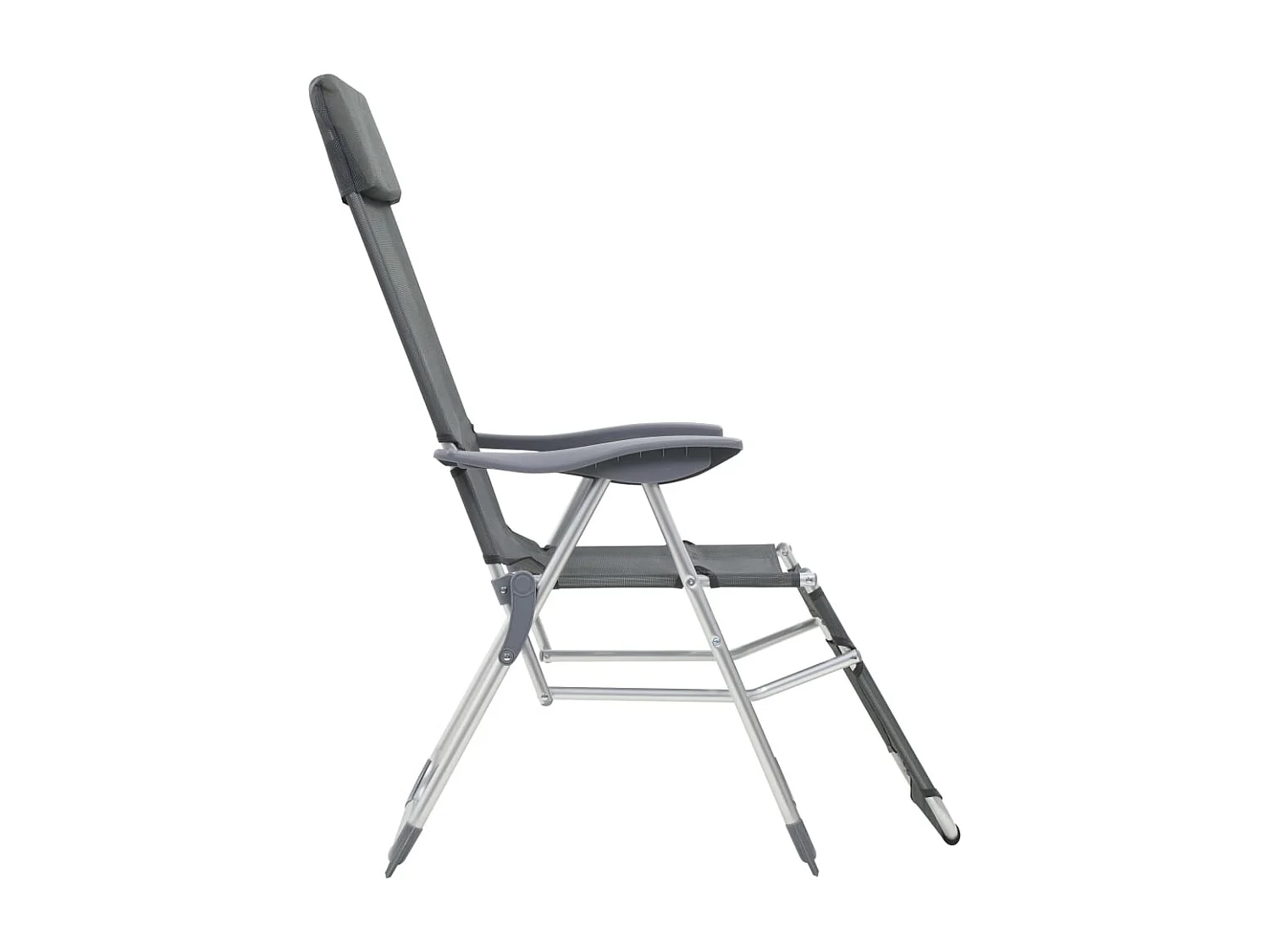 Chaise de camping pliante et repose-pied 2 pc gris textilène