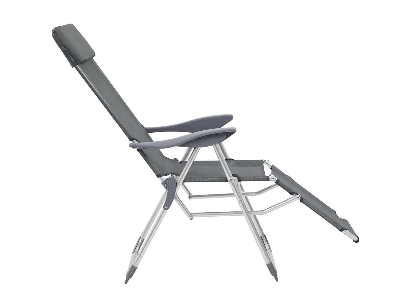 Chaise de camping pliante et repose-pied 2 pc gris textilène
