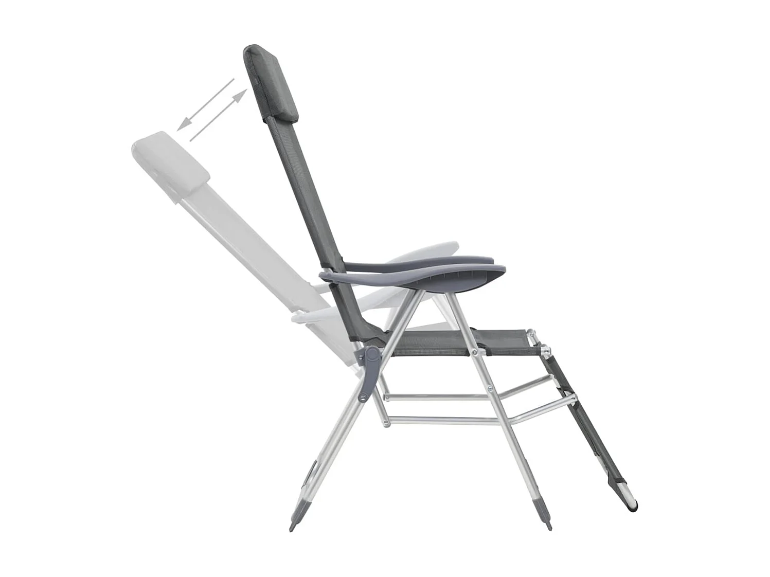 Chaise de camping pliante et repose-pied 2 pc gris textilène