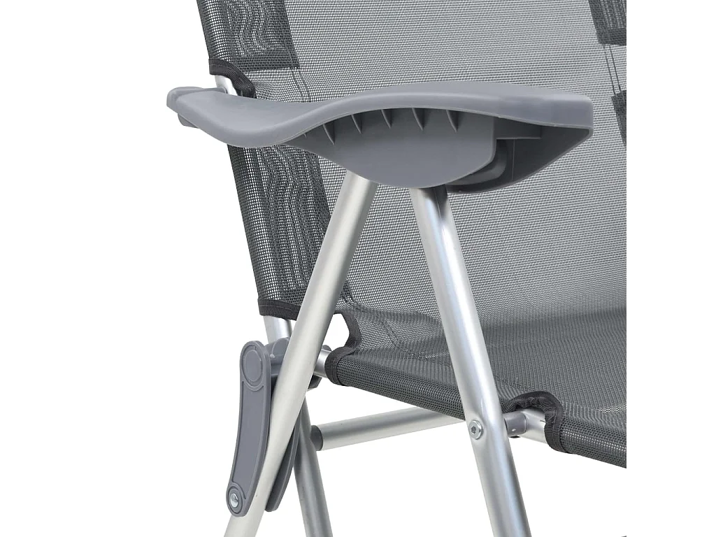 Chaise de camping pliante et repose-pied 2 pc gris textilène