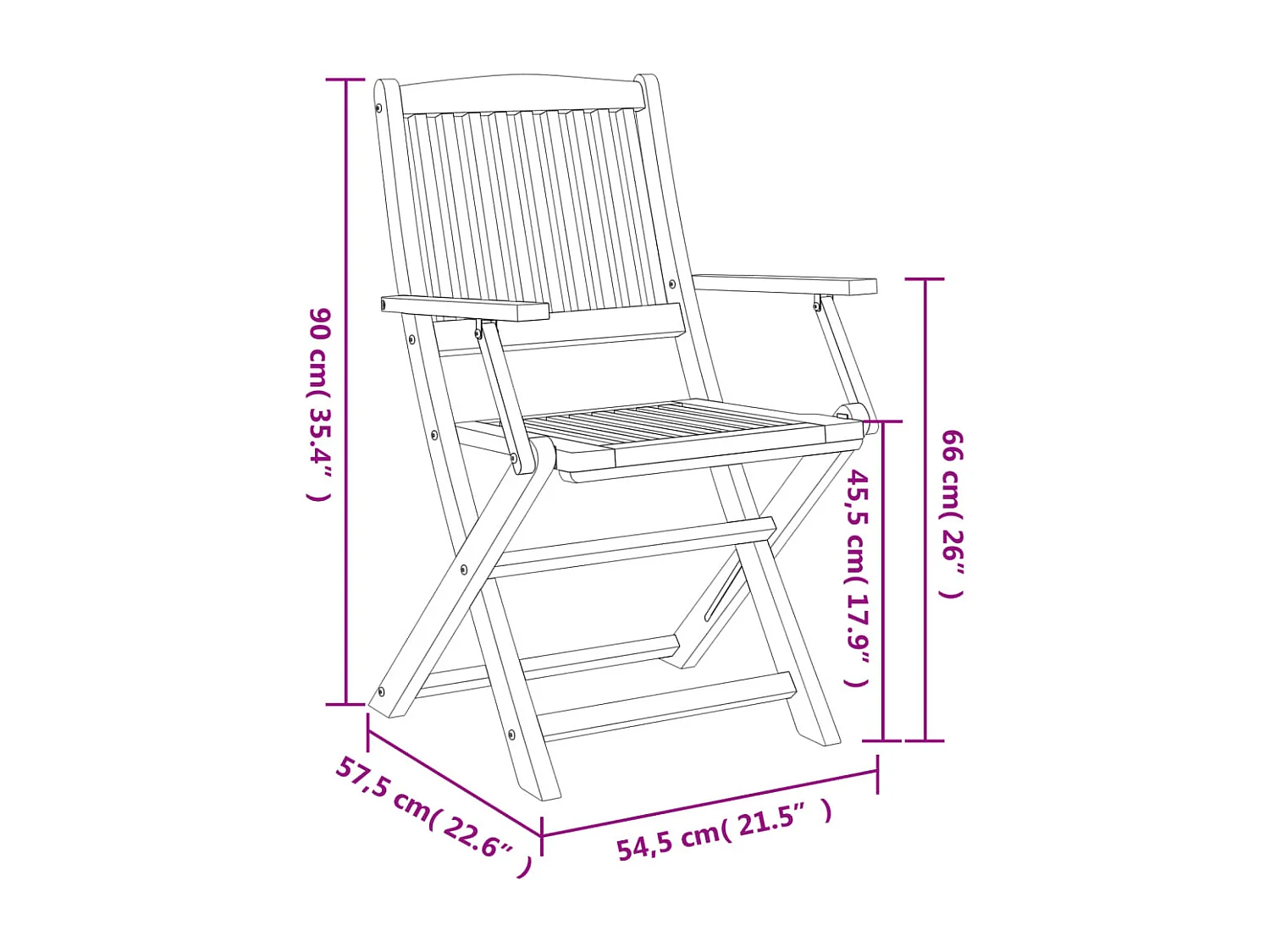 Chaise pliable de jardin 4 pc bois massif d'acacia