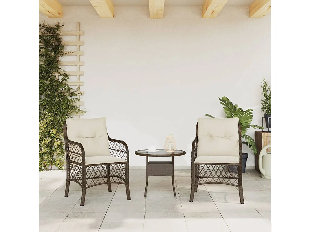 Chaise de jardin avec coussin lot de 2 marron résine tressée