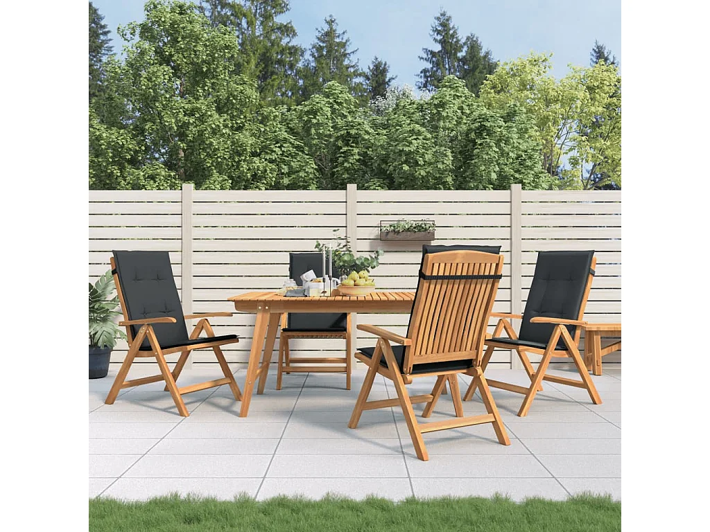 Chaise de jardin inclinable 4pc et coussin bois massif teck