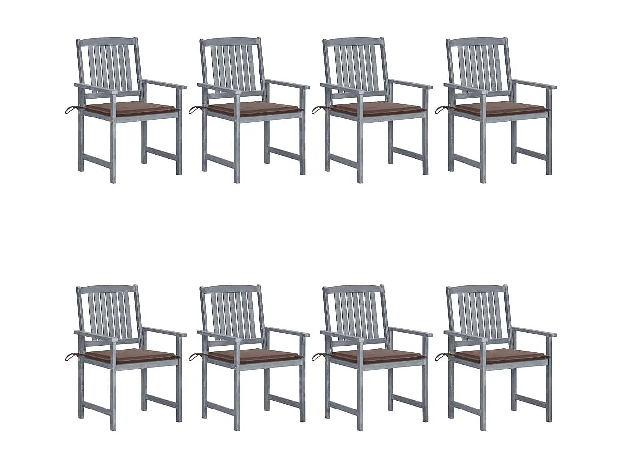 Chaise de jardin avec coussin 8 pc Bois d'acacia solide Gris 15