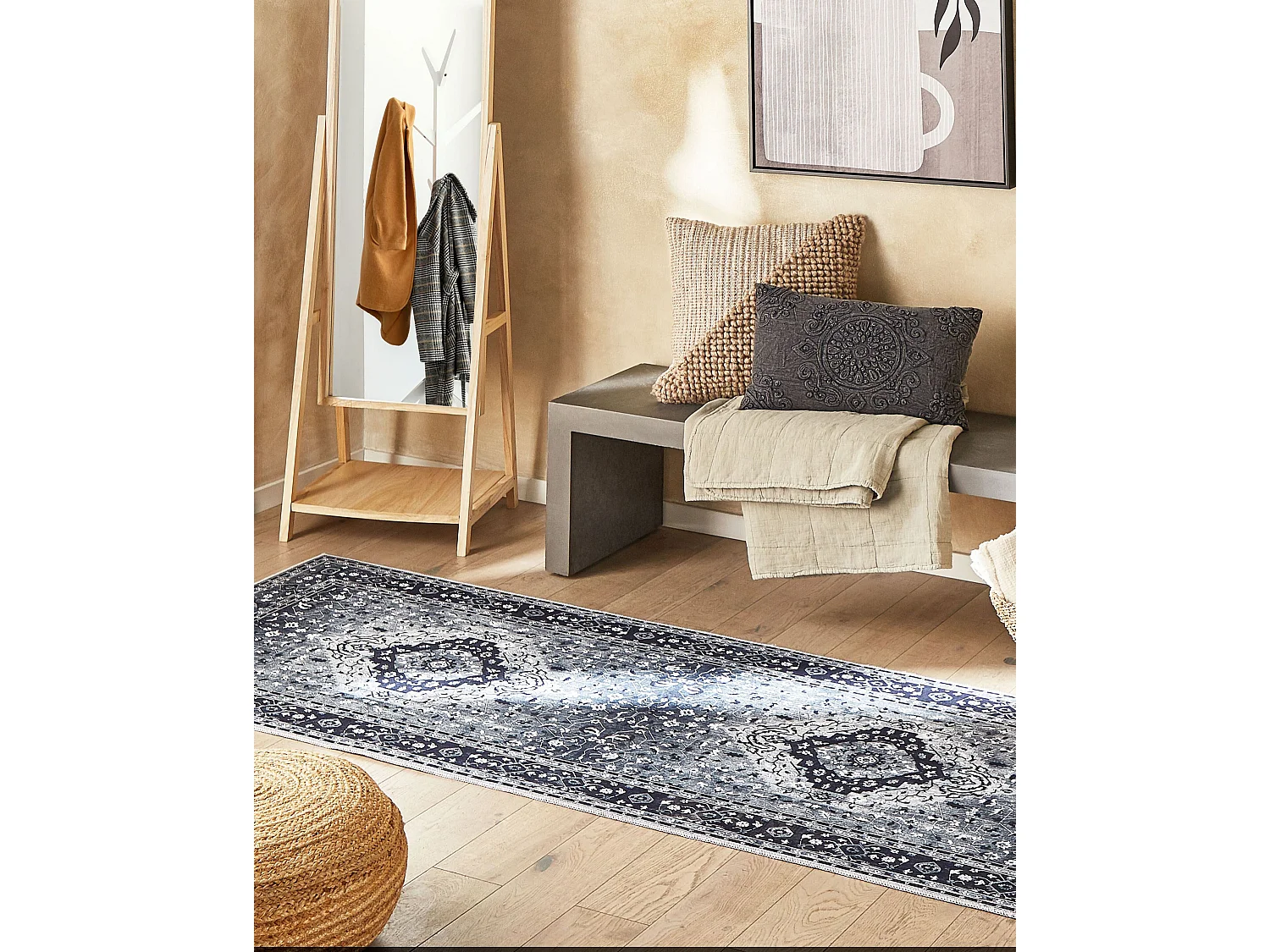 Teppich Läufer grau Muster orientalisch rutschfest 80 x 300 cm Vintage Vadkadam