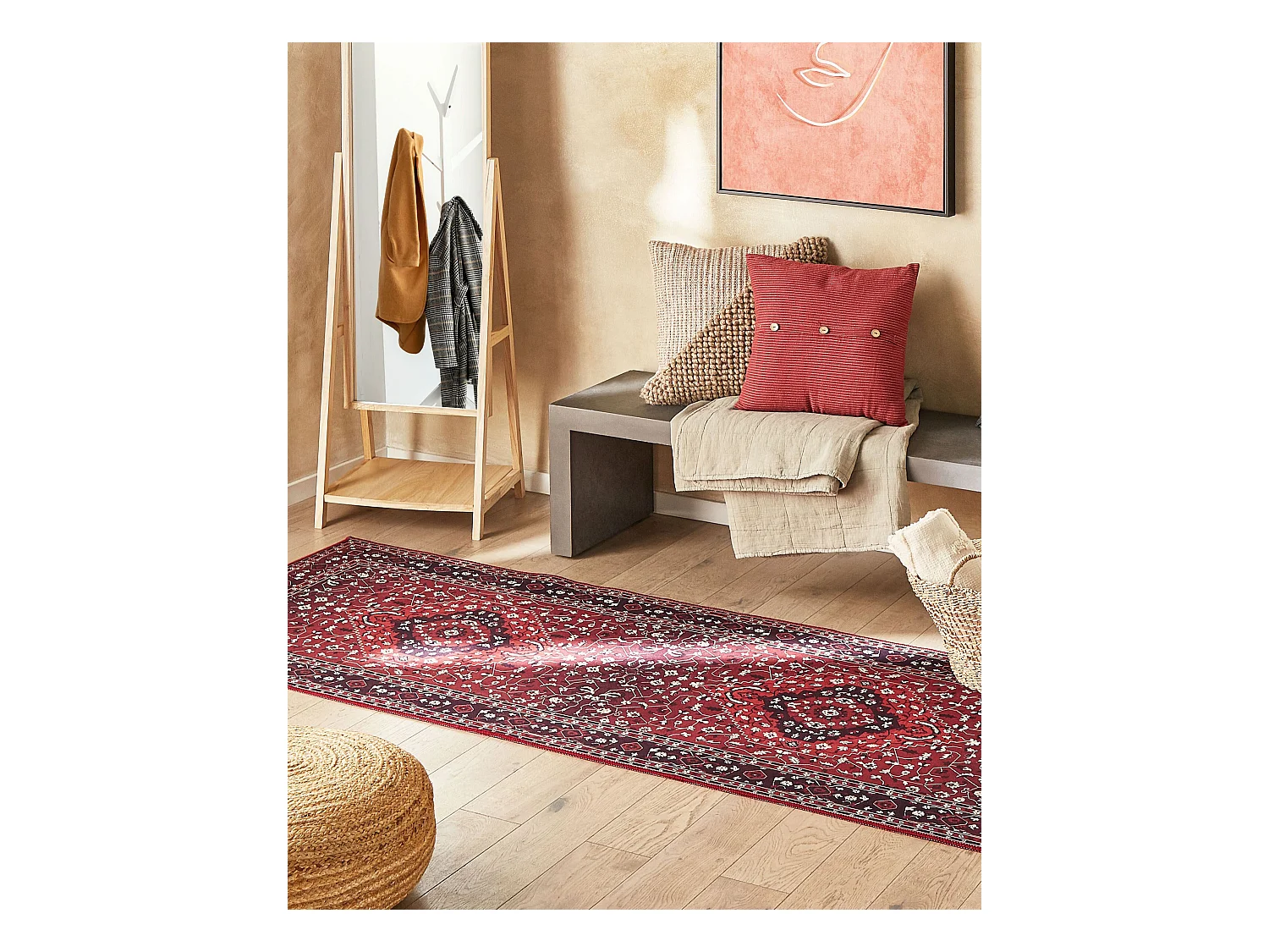 Teppich Läufer rot orientalisches Muster rutschfest 80 x 300 cm Vintage Vadkadam