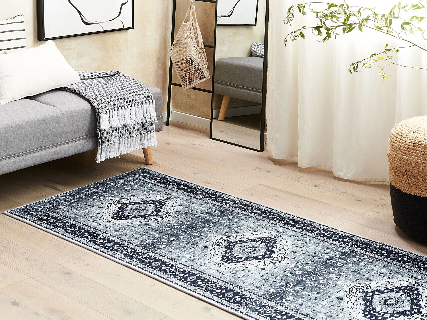 Vloerkleed polyester grijs 80 x 200 cm VADKADAM