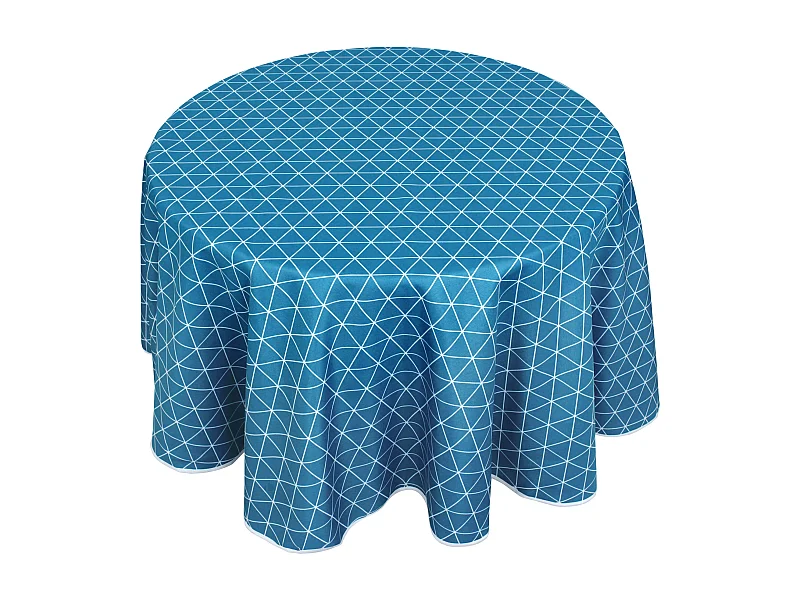 Nappe ronde 180 cm imprimée 100% polyester PACO géométrique bleu curacao