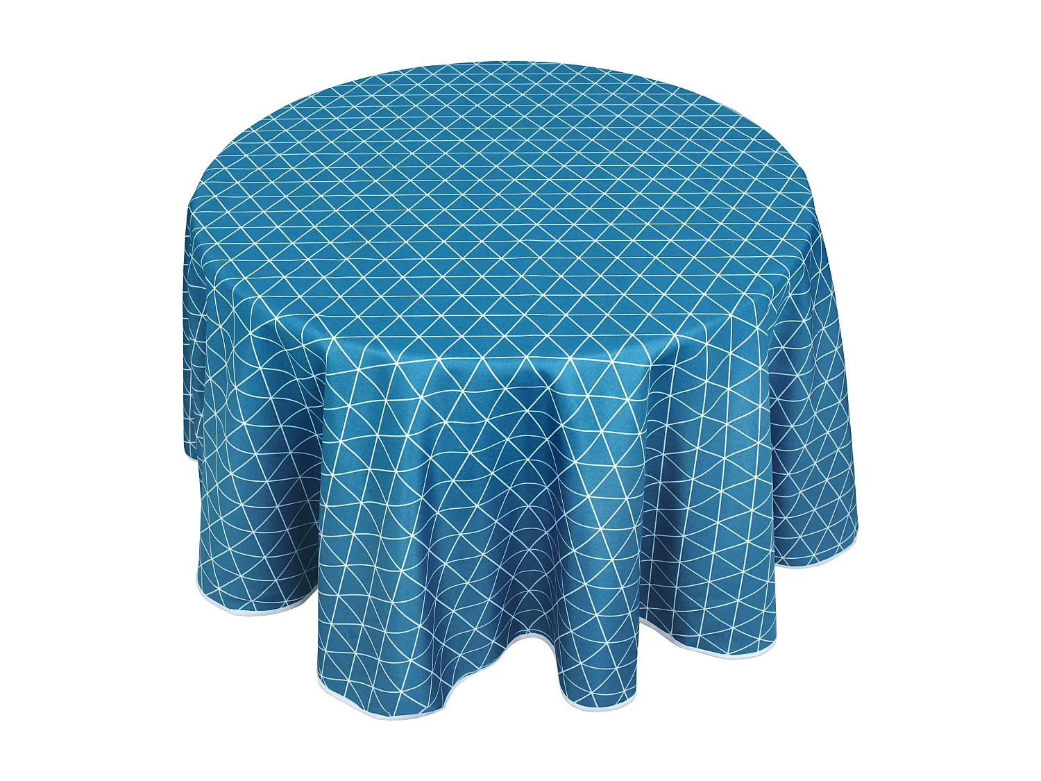 Nappe ronde 180 cm imprimée 100% polyester PACO géométrique bleu curacao