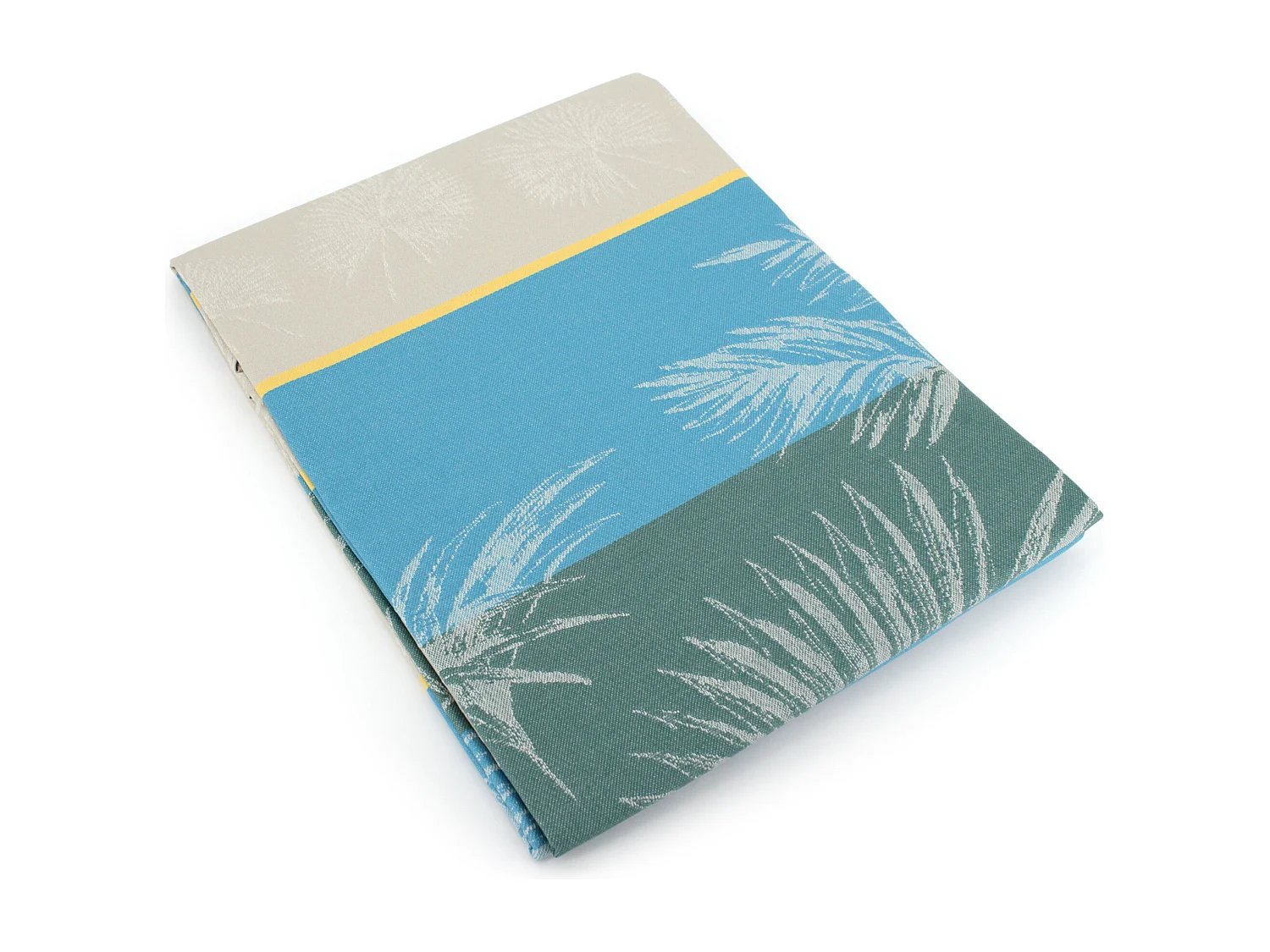 Nappe ronde 170 cm PALMIER bleu lagon Jacquard coton + enduction acrylique