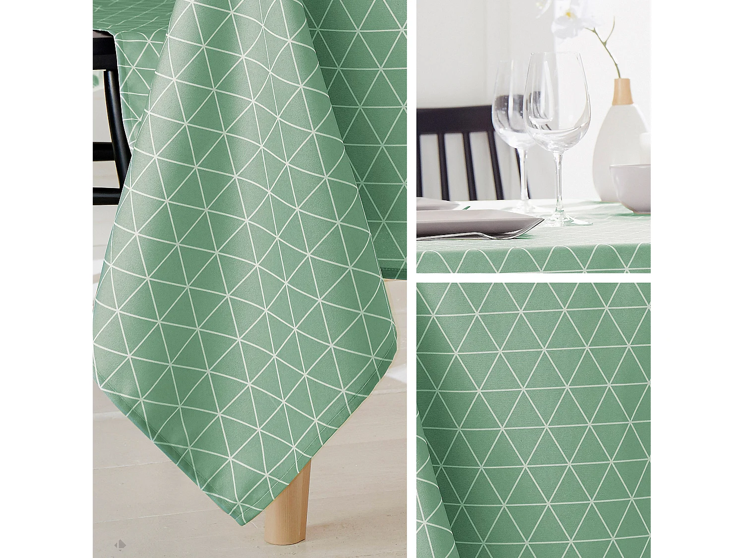 Nappe ronde 180 cm imprimée 100% polyester PACO géométrique vert thym