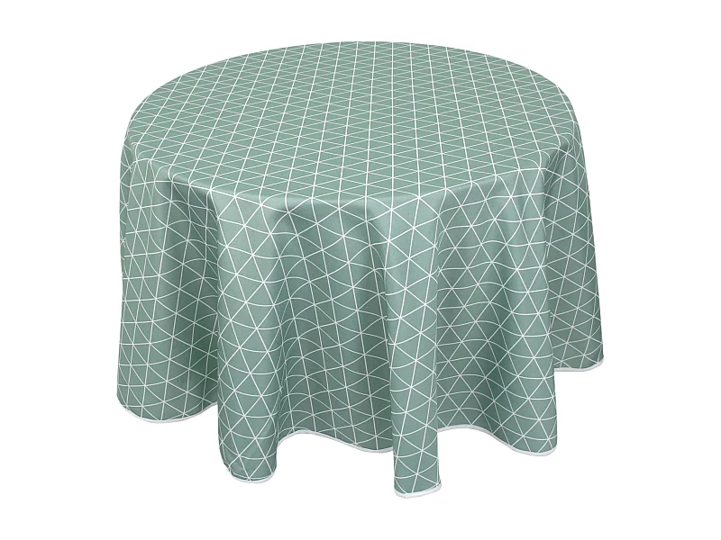 Nappe ronde 180 cm imprimée 100% polyester PACO géométrique vert thym