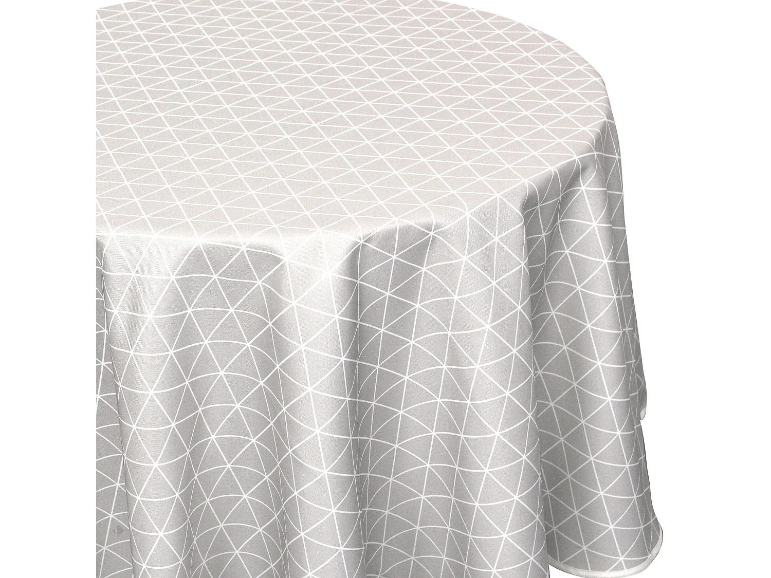 Nappe ronde 180 cm imprimée 100% polyester PACO géométrique gris Argent