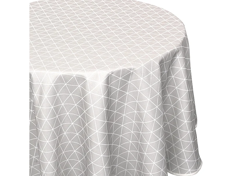 Nappe ronde 180 cm imprimée 100% polyester PACO géométrique gris Argent