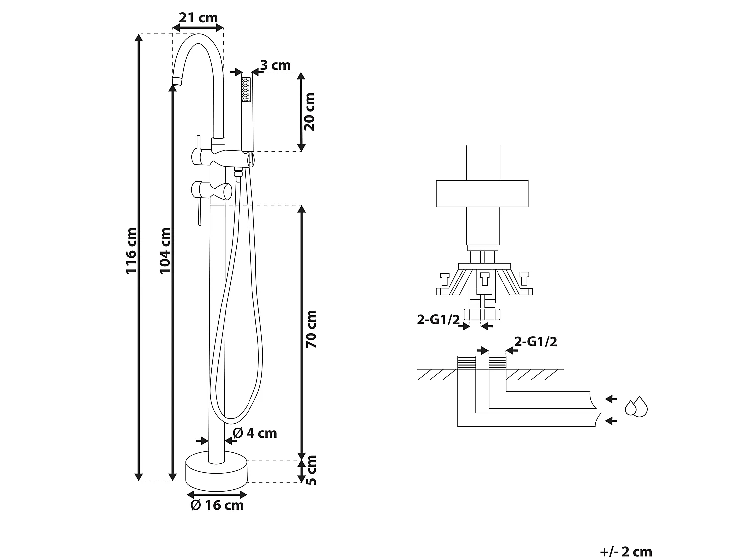 Bateria wannowa wolnostojąca TUGELA Czarny/ złoty