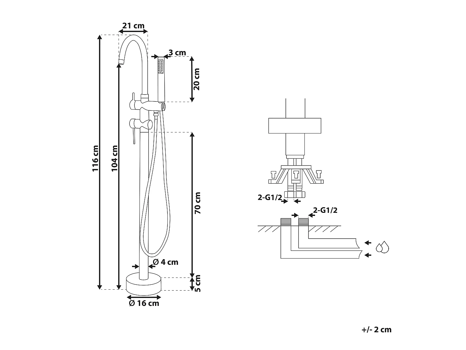 Freistehende Badewannenarmatur TUGELA Gold