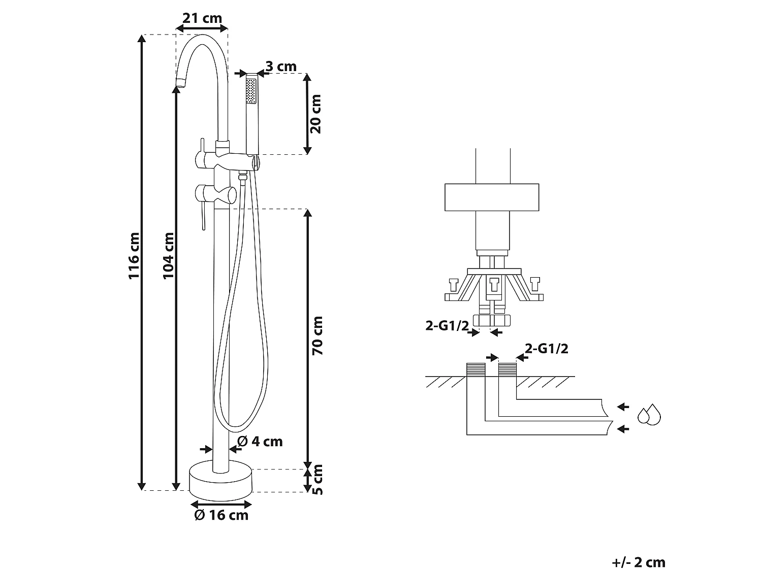 Vrijstaande badkraan TUGELA Goud