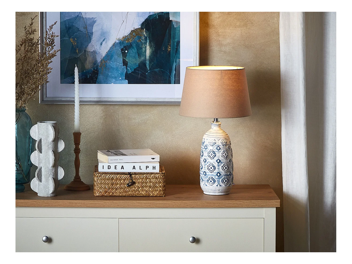 Lampe à poser en céramique bleu et blanc PALAKARIA