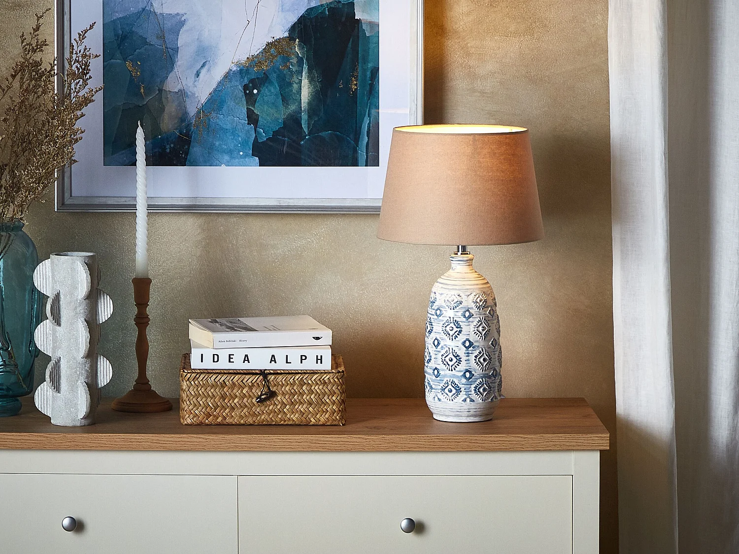 Lampe à poser en céramique bleu et blanc PALAKARIA